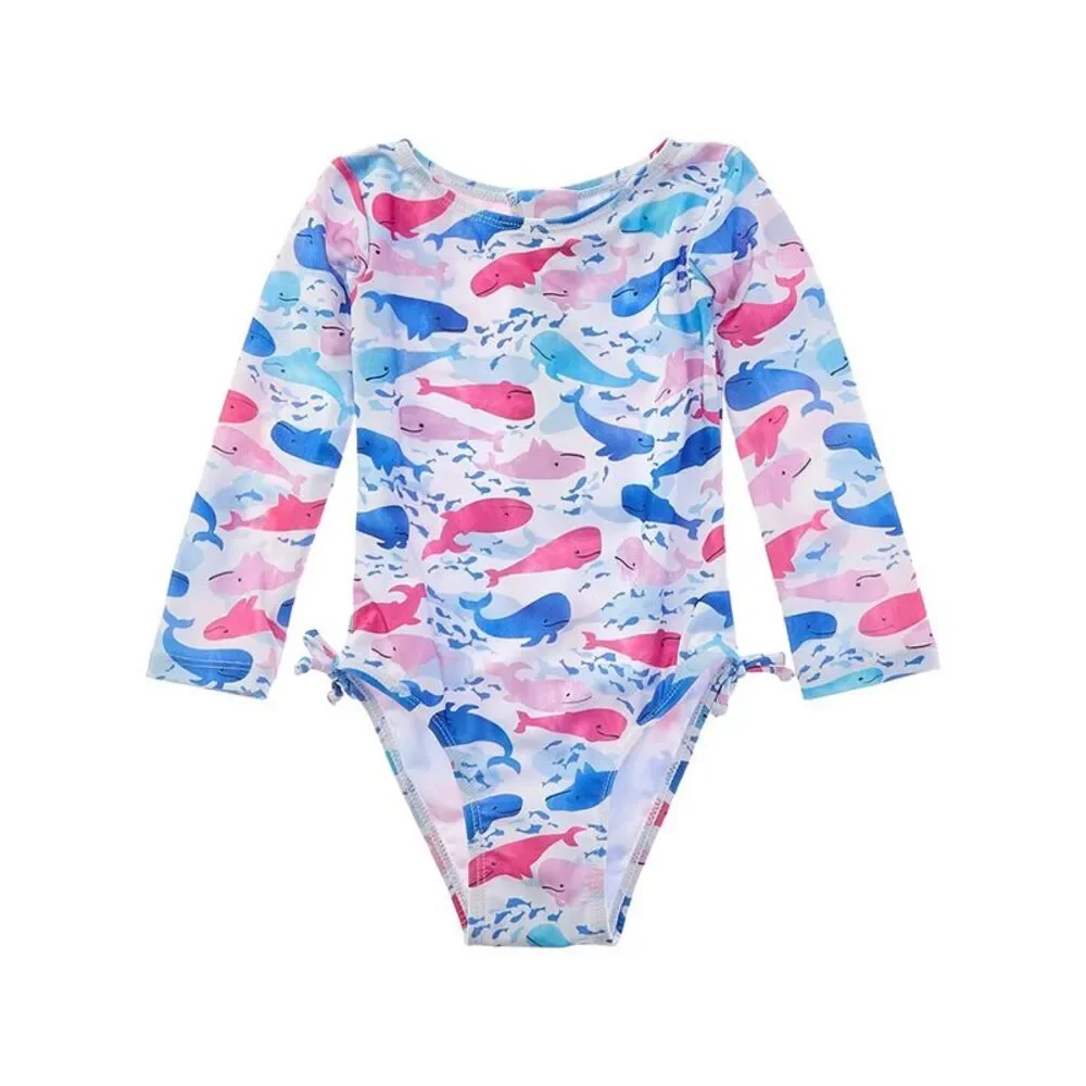 Flap Happy Girls  One Piece Rosy Whales Swimsuit, White